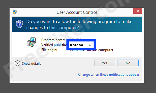 Screenshot where Khrona LLC appears as the verified publisher in the UAC dialog